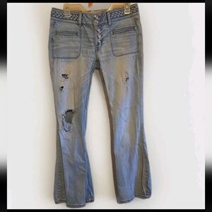 AE Light Wash Distressed Flare Jeans